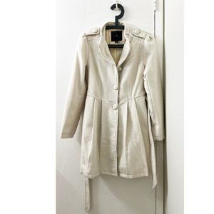 Iris Basic Cream Long Fleece Pleated Coat.Size 6